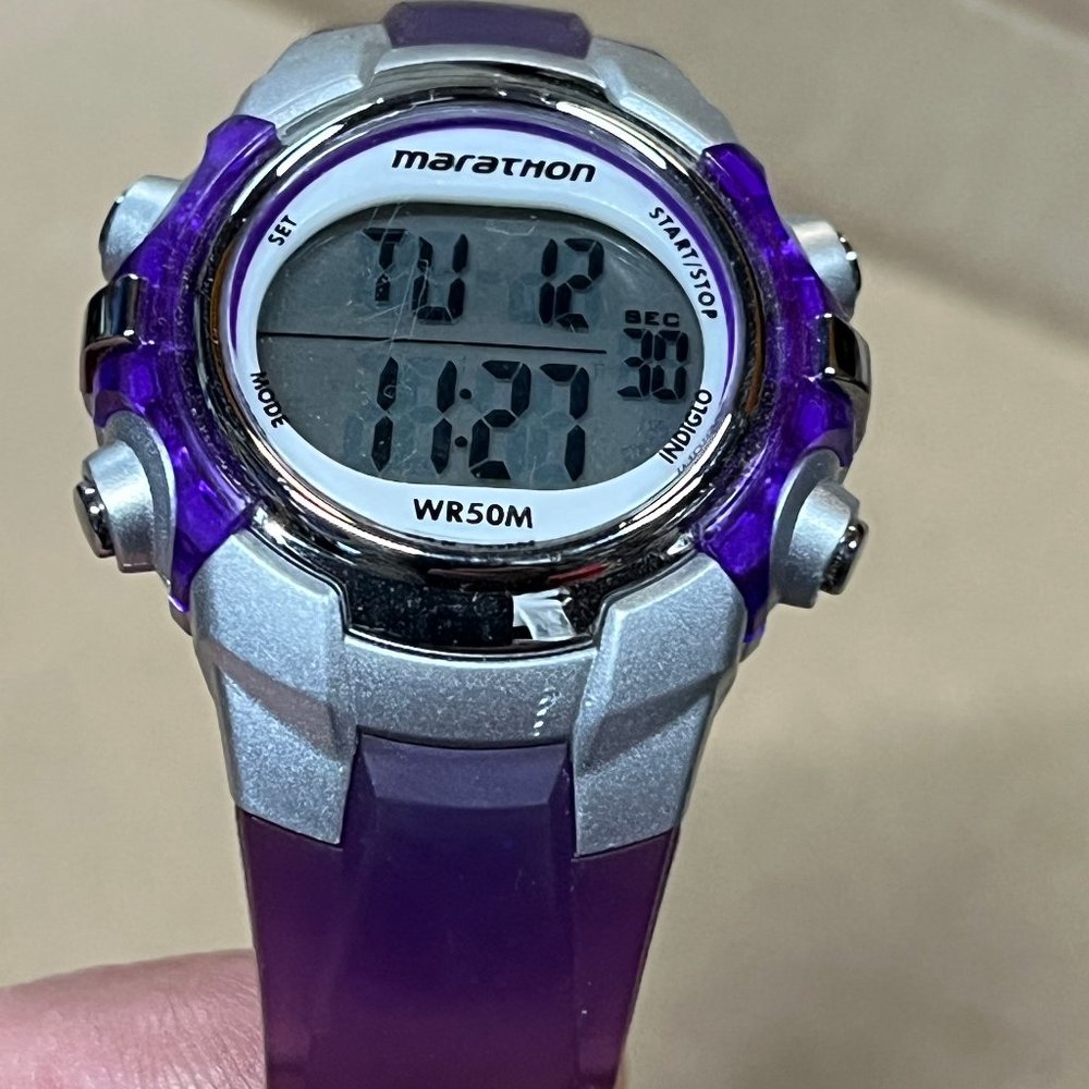 3/$25 Marathon by Timex Digital Mid-Size Purple/Silver-Tone Watch, Resin Strap